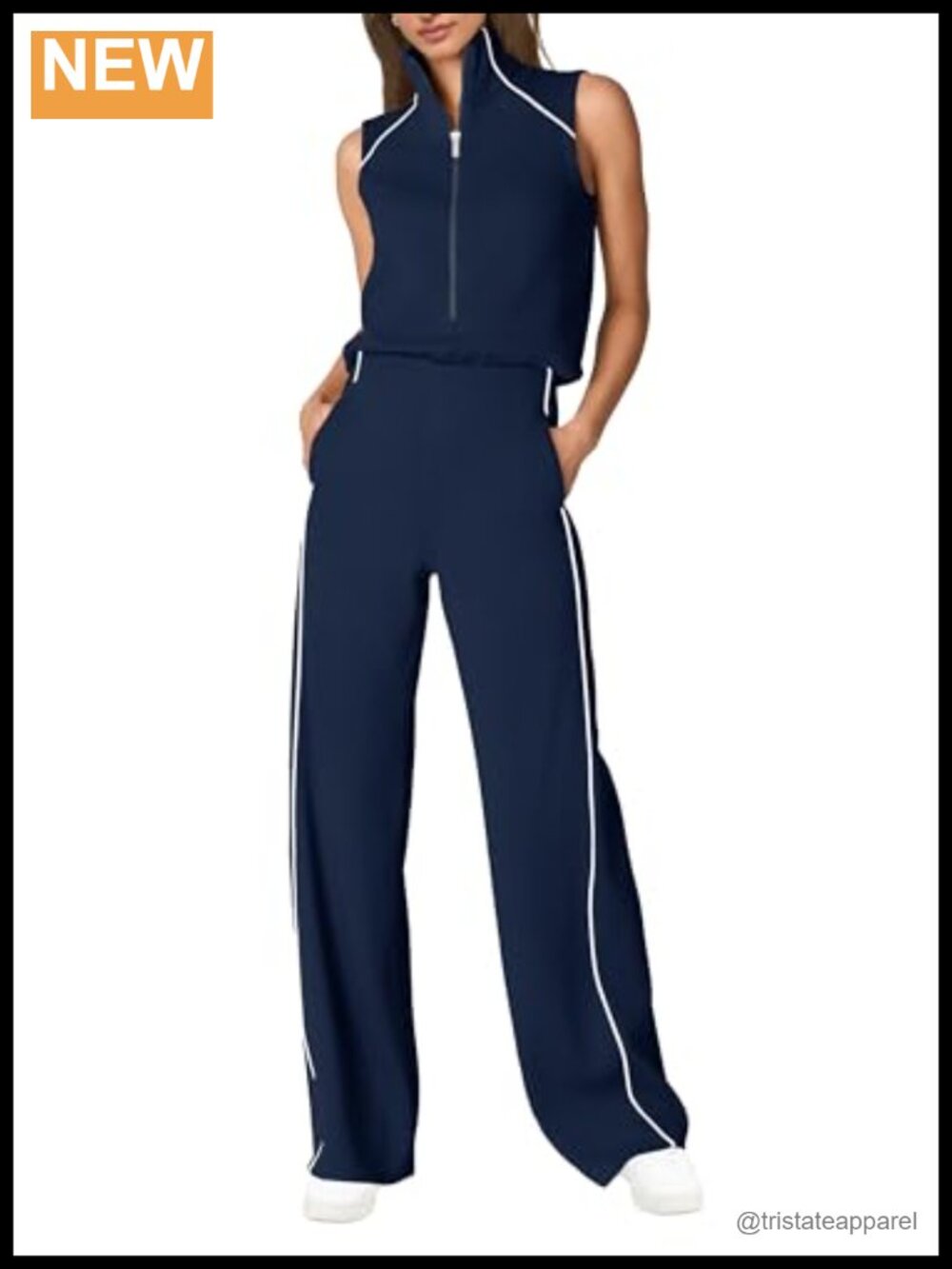 Sleeveless Mock Neck Wide Leg Jumpsuit with Pockets